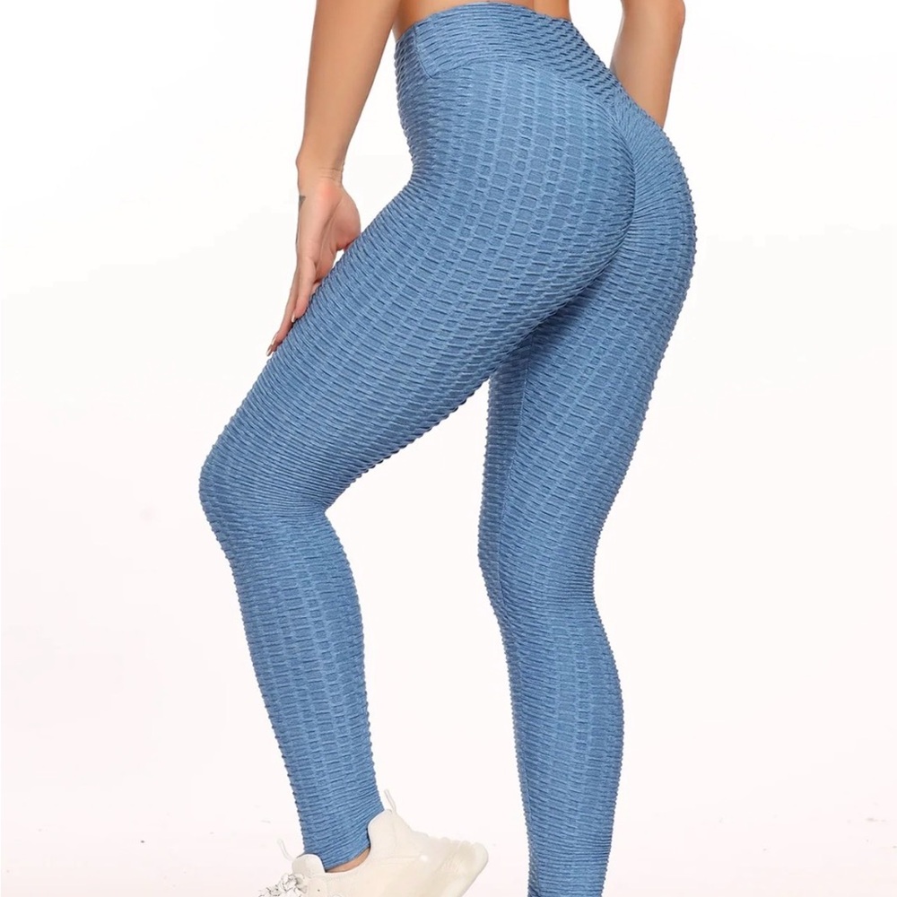 Blue waffle texture leggings